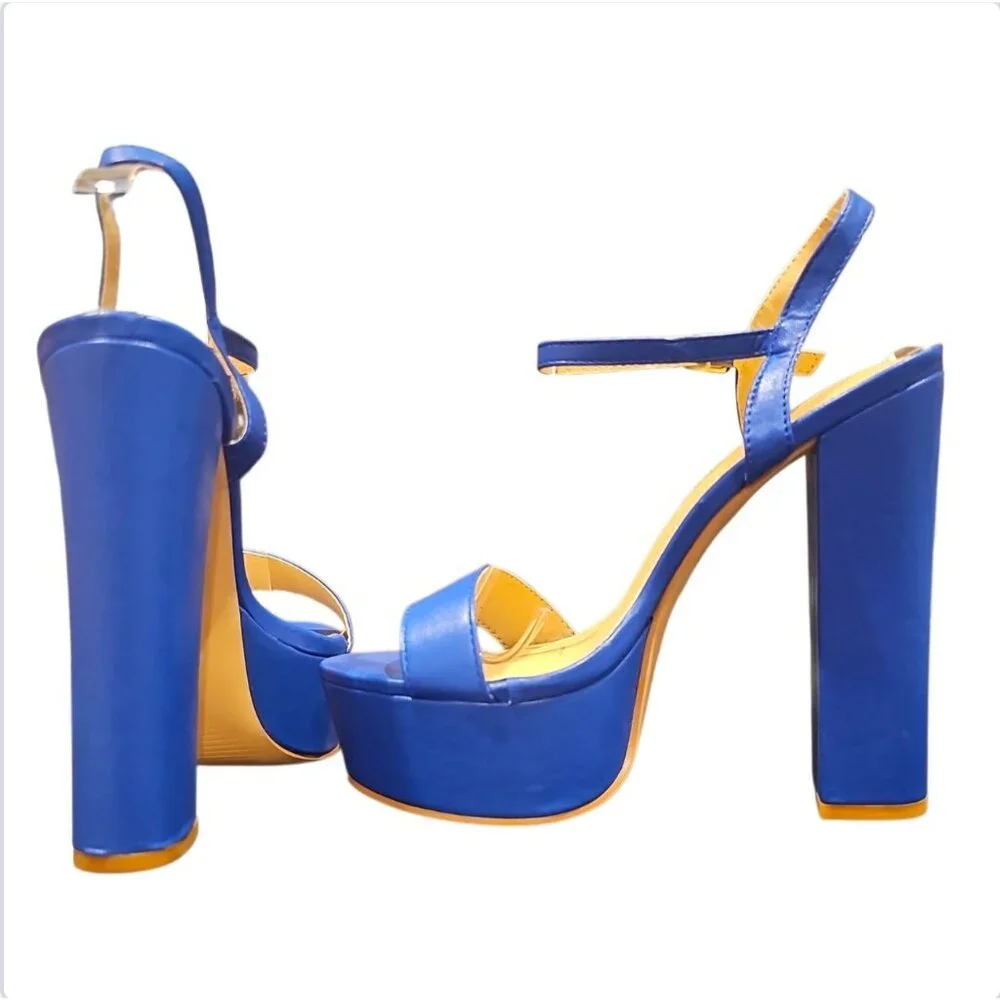 Blue Platform High Heel Ankle Strap Sandals